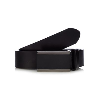 Big and tall black leather matte plate buckle belt